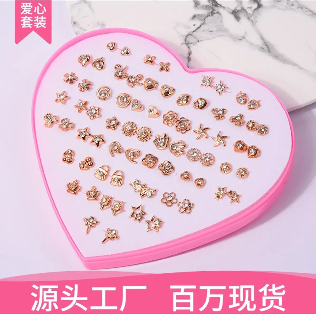 Primium  36/Pairs of Studs, Random Earrings, Cartoon heart shape packing Hypoallergenic Plastic and metal Stud for Girls/women