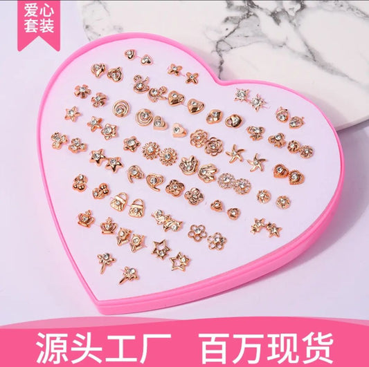 premium 36/Pairs of Studs, Random Earrings, Cartoon heart shape packing Hypoallergenic Plastic and metal Stud for Girls/women