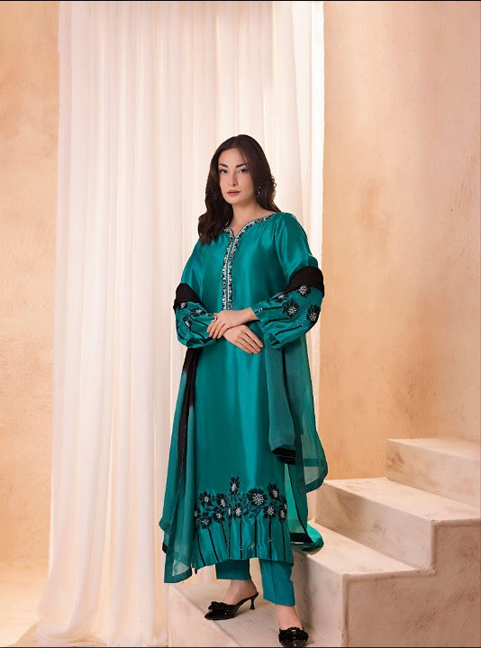 5 Gaz SEA GREEN Unstitched silk Fabric for Women | 2-Piece Summer & Winter Collection | Fancy & Casual Dresses on Sale