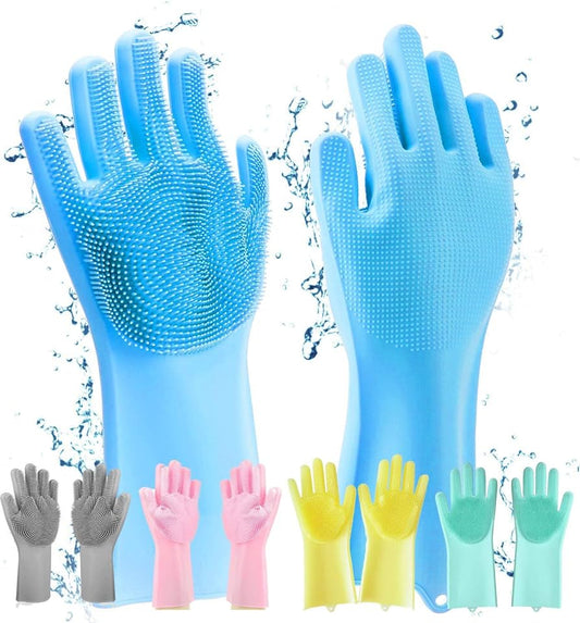 Pro Paki Magic Reusable Silicone Gloves with Wash Scrubber, Heat Resistant, for Cleaning, Household, Dish Washing, Washing the Car