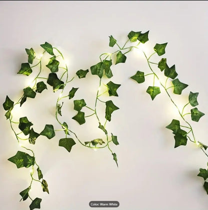 2.5 Meter Pothos Leaf LED String Lights – Battery Operated Artificial Vine Fairy Lights for Home, Weddings, Courtyards, Holidays, and Wall Decor