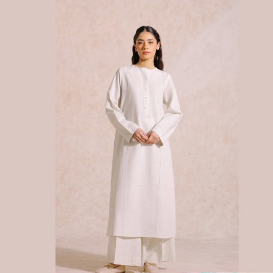 Unstitched White 2-Piece Dress for Women and Girls