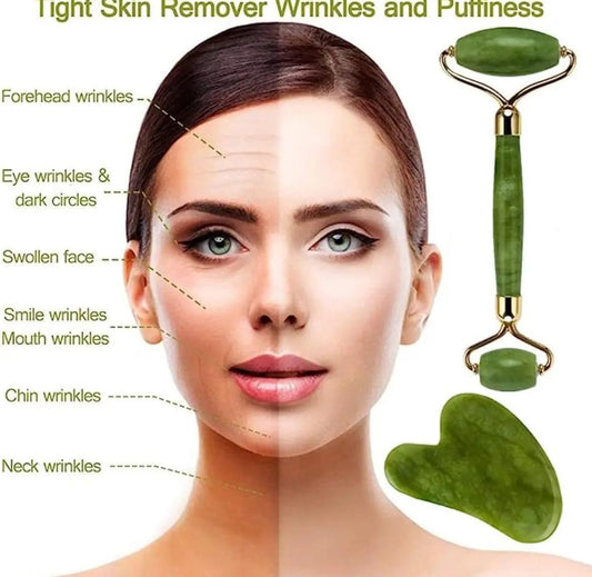 Gua Sha Facial Tools & Jade Roller Set for Skin Care, Reduce Puffiness and Improve Wrinkles, Guasha Tool for Face, Gua Sha Stone Self Care Gift for Woman Man
