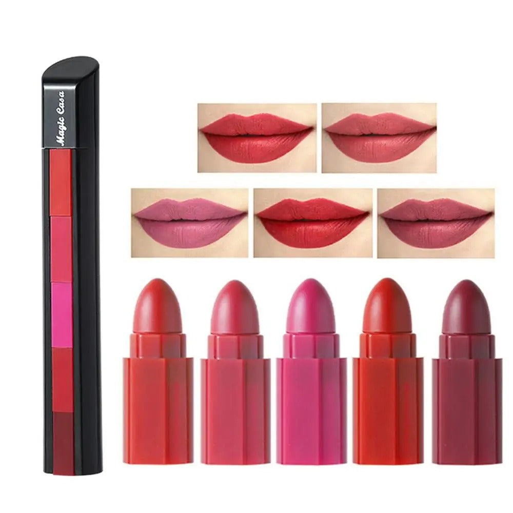 BEAUTY COSMET Beautious 5 in 1 lipstick deal - Matte lipstick - Red , brown , Pink lipsticks set