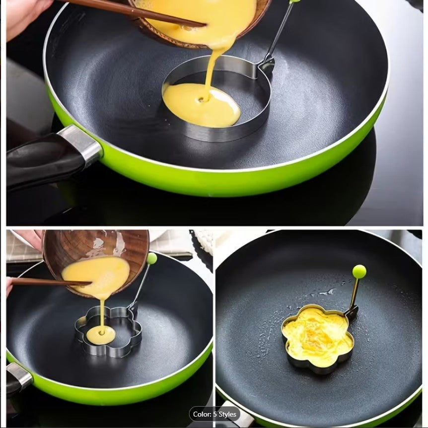 4PCS Stainless Steel Fried Egg Mold Set – Heart, Round, Star & Flower Shaped Egg and Pancake Rings