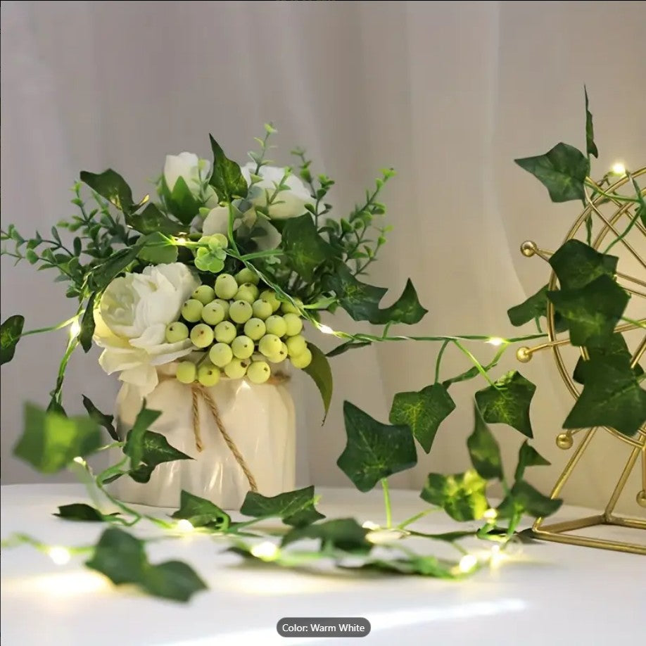 Artificial Vine Fairy Lights Pothos Leaf LED String Lights Battery Operated