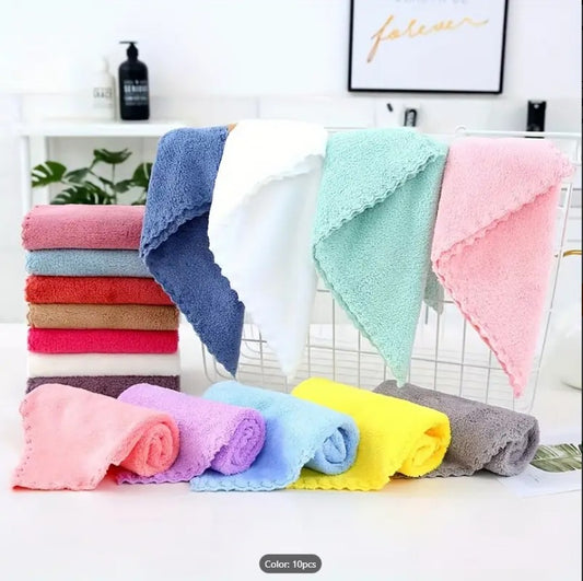 PACK OF 10 Premium Small Hand Towels & Face Towels | Multicolored Dyed Embossed Towels | Soft Quick-Dry Coral Velvet Wash Cloths