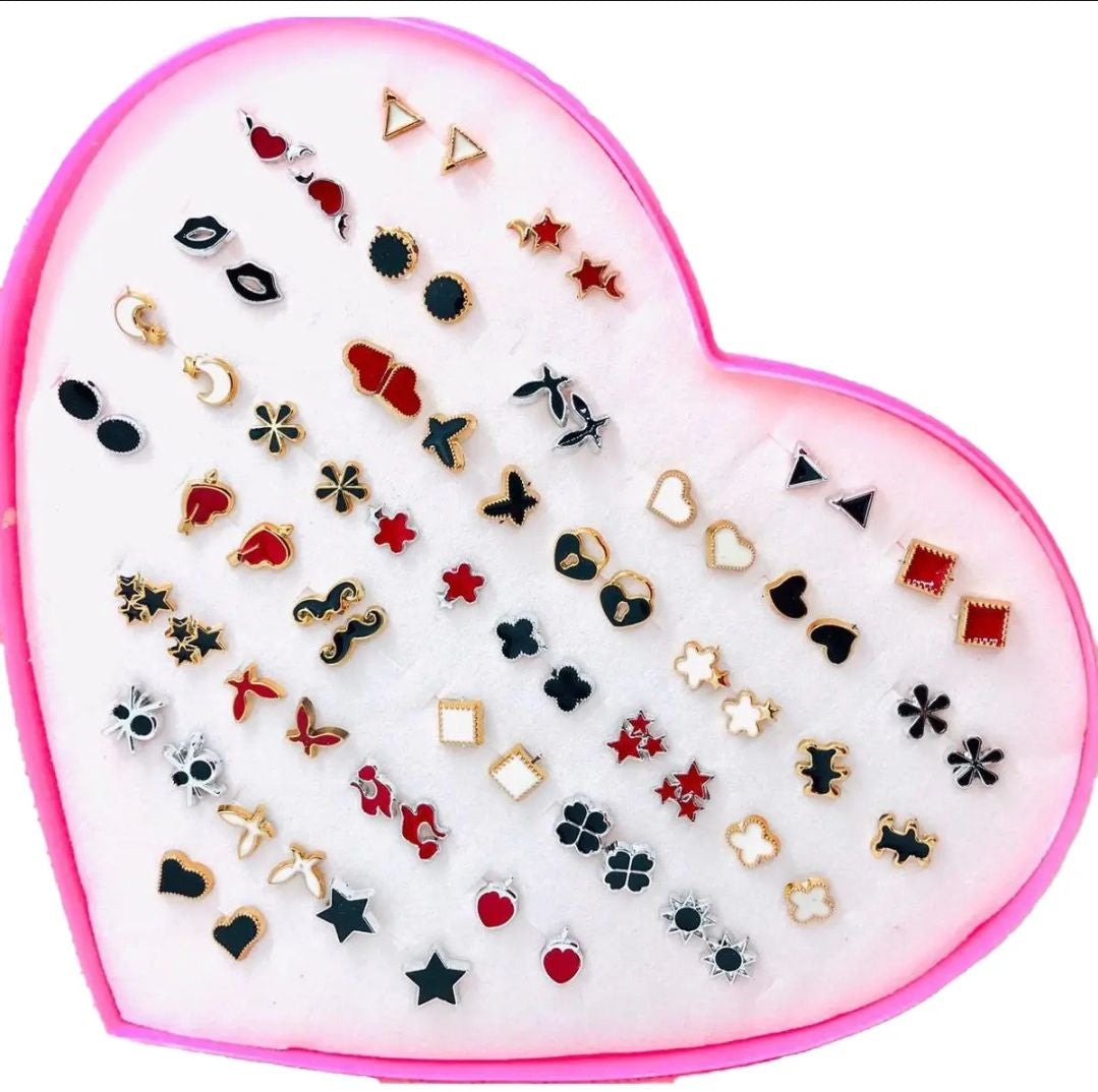 Primium  36/Pairs of Studs, Random Earrings, Cartoon heart shape packing Hypoallergenic Plastic and metal Stud for Girls/women