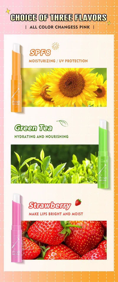 Miss Beauty Pack of 03 Pink Magic Color Changing Lip Balm – Moisturizing & Natural Tint (Sunflower,Strawberry,Green Tea)