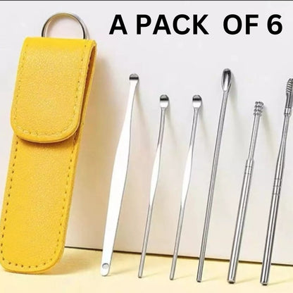 Ear Wax Cleaning Kit 6 Pcs Ear Pick Tools, Wax Removal Kit, Ear Cleaning Tool Set, Spring Earwax Cleaner Tool for Children and Adult Multicolor