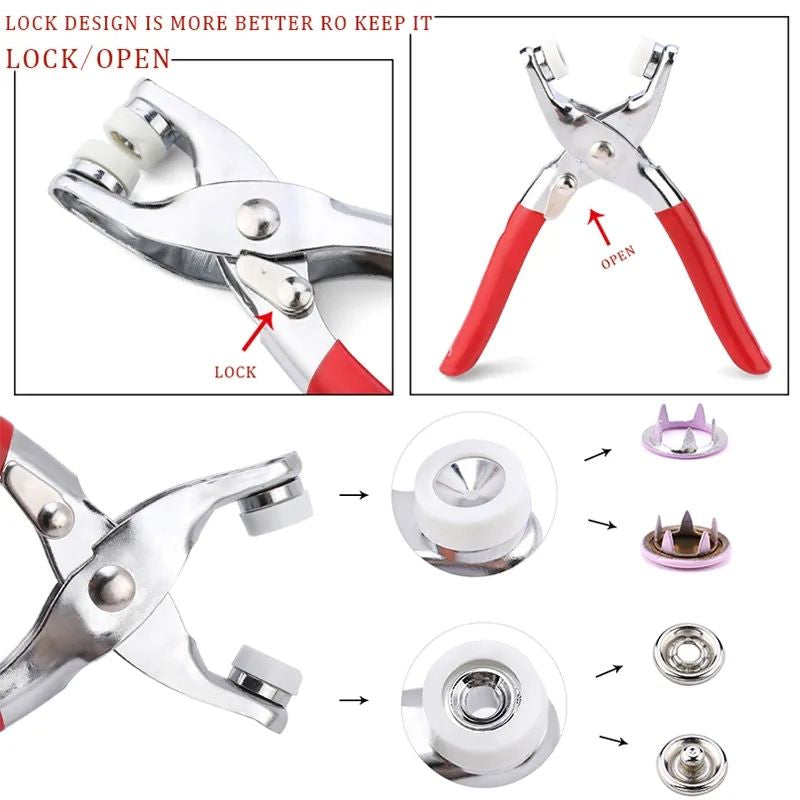 High Quality Metal Snap Buttons Press Plier_9.5mm Metal Sewing Prong Ring Buttons Clip Plier _Diy Button Punch Tool For Baby Clothes_abaya Ring Metal Button Presser Machine Fastener Snap Buttons Kit Tich Button Tool Kit (Homeducts)