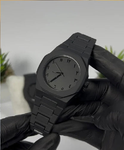 Black Arabic Aura Watch – Premium Matte Black Finish with Arabic Numerals | Unisex Luxury Fashion Watch