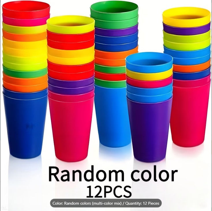 Pack Of 12 Rainbow Plastic glasses Set (8.8oz/260ml) – Colorful Beverage Cups | Durable Candy Color Drinking Cups for Parties, Camping, Travel & Kitchen Use
