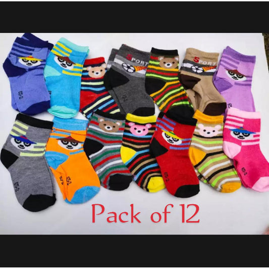 Pack of 12 Pairs - Multicolor socks for kids Baby Socks -