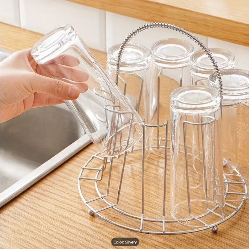 Stainless Steel Glass / Cup Storage Rack – Multi-Compartment Draining & Drying Stand for Mugs and Glasses (with out glasses & cups )