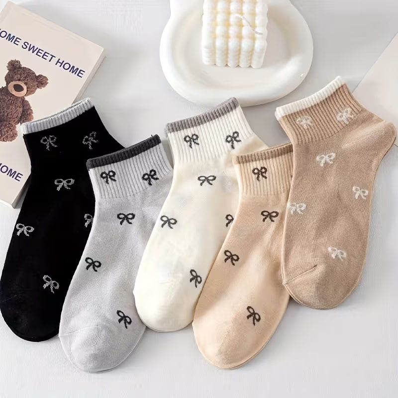 4/8 Pairs Women'S Striped Bowknot Ankle Socks