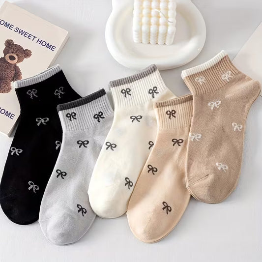 4/8 Pairs Women'S Striped Bowknot Ankle Socks