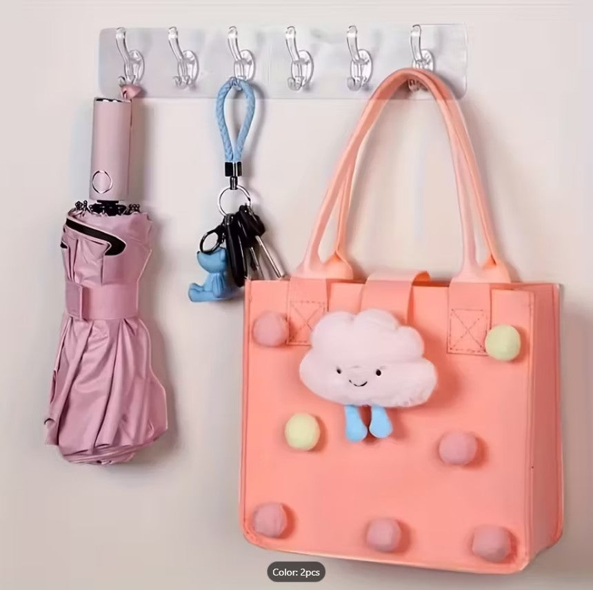 Transparent 6-Row Strong Adhesive Wall Hooks