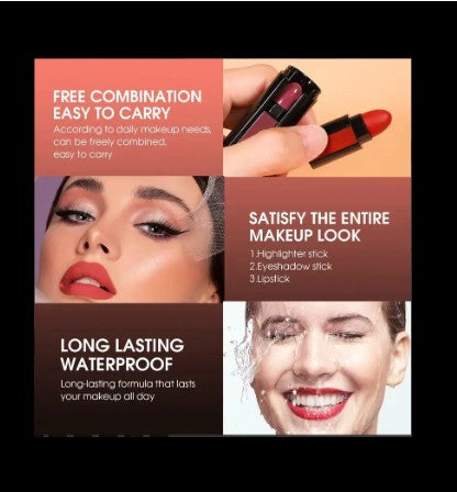 5-in-1 Multi-Function Makeup Set –1 stick contain multiple task ( Matte Lipsticks, Eyeshadow, & Blush Highlighter in One Compact Kit)