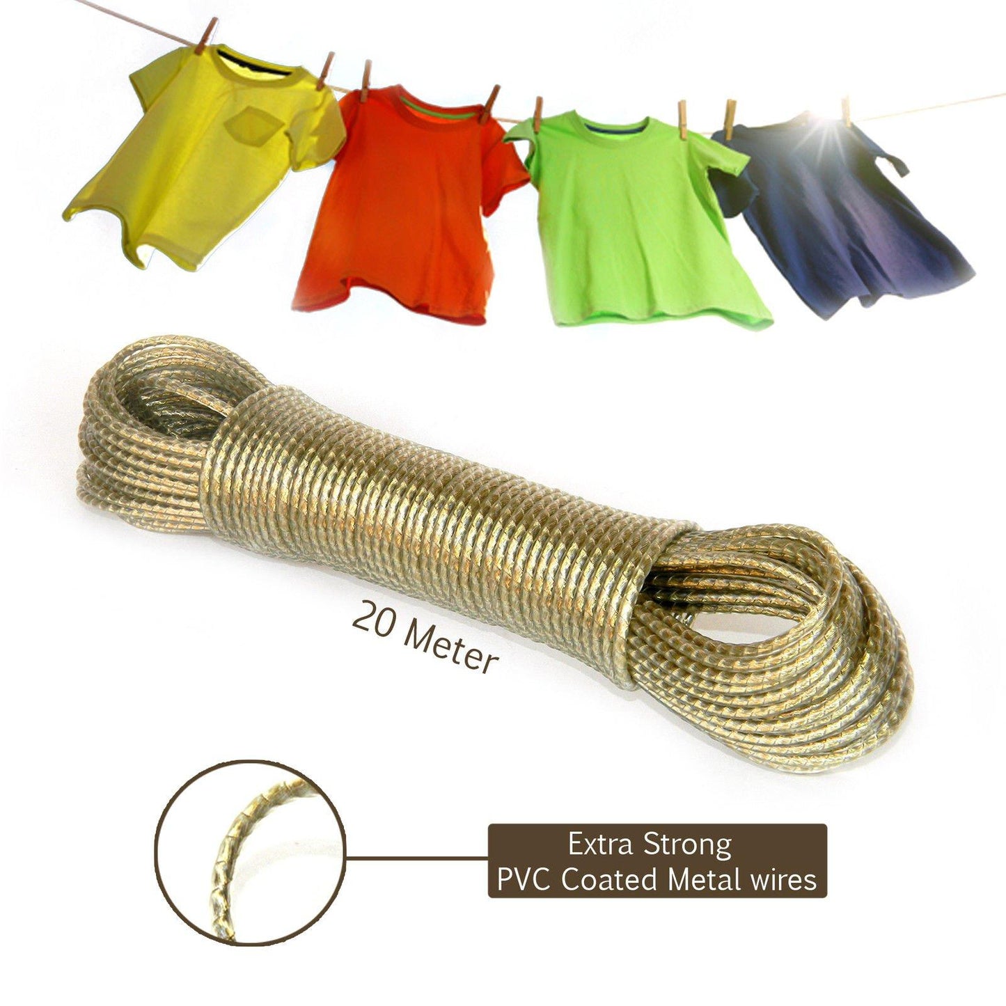 20 Meters Strong Wet Cloth Laundry Rope Coated Metal Cloth Drying Wire