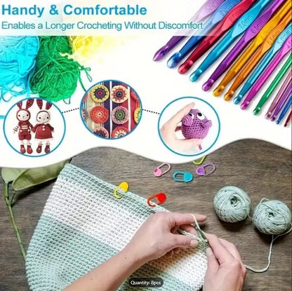 6pcs Colorful Plastic Handle Aluminum Crochet Hooks Set – Premium Knitting & DIY Craft Tools for Beginners & Experts