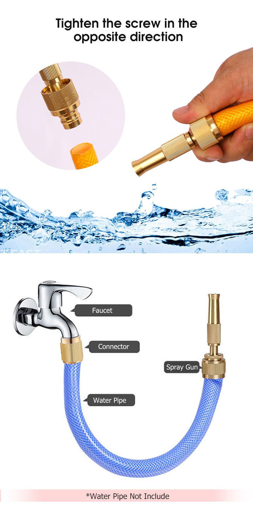Water Nozzle Garden Spray Gu-n 4 Mode High Pressure Bra-ss Direct Nozzle Booster Adjustable Hose Nozzle Garden Brass Spray Nozzle Hose Nozzle Spray Adapter