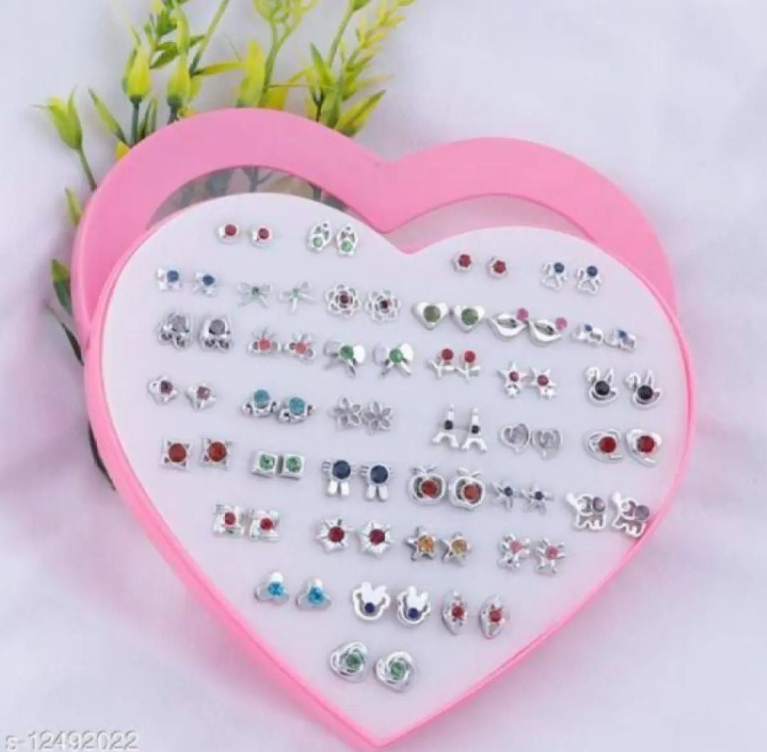 Primium  36/Pairs of Studs, Random Earrings, Cartoon heart shape packing Hypoallergenic Plastic and metal Stud for Girls/women