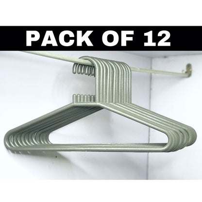 Pack of 12 Hangers - Good Quality Plastic Gray Hangers for Clothes