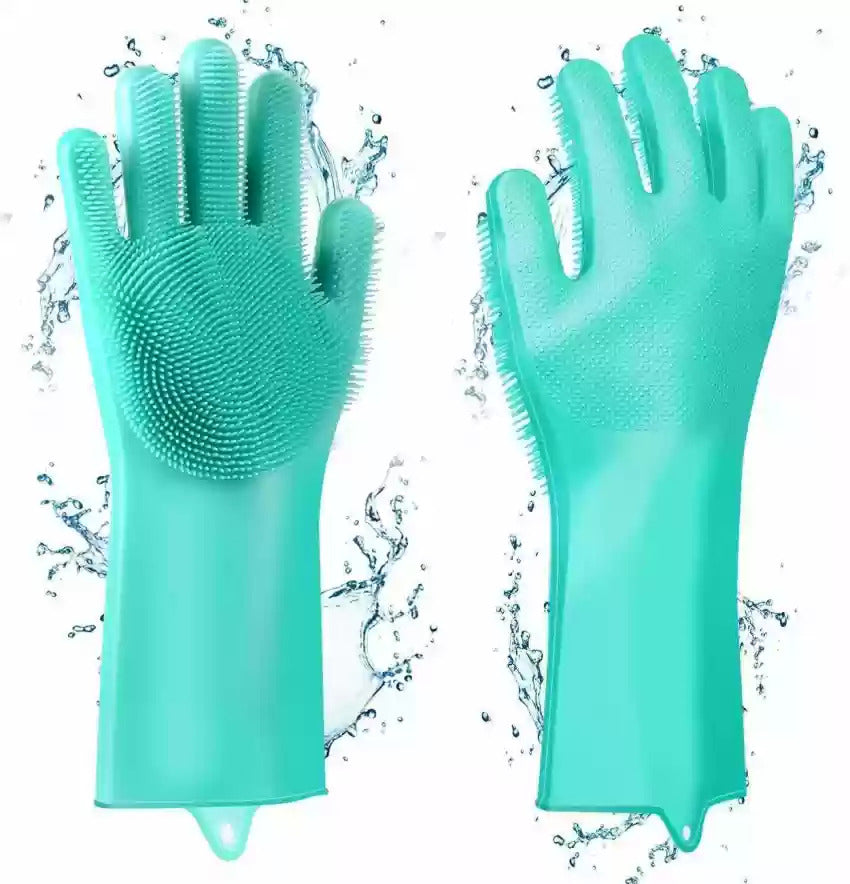 Pro Paki Magic Reusable Silicone Gloves with Wash Scrubber, Heat Resistant, for Cleaning, Household, Dish Washing, Washing the Car