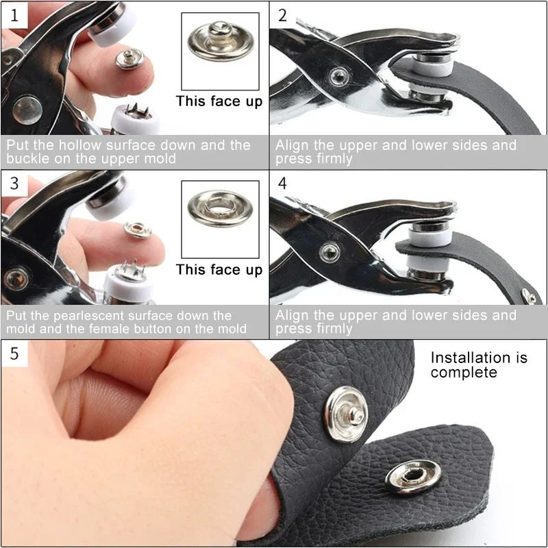 Premium Metal Snap Button Kit with Hand Pressure Pliers – Tich Button Machine Tool Set – 50pcs Durable Sewing Snaps for DIY Crafts, Clothes, Bags & Hats – Easy-to-Use Tich Button Pliers