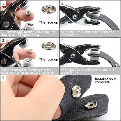 Premium Metal Snap Button Kit with Hand Pressure Pliers – Tich Button Machine Tool Set – 50pcs Durable Sewing Snaps for DIY Crafts, Clothes, Bags & Hats – Easy-to-Use Tich Button Pliers