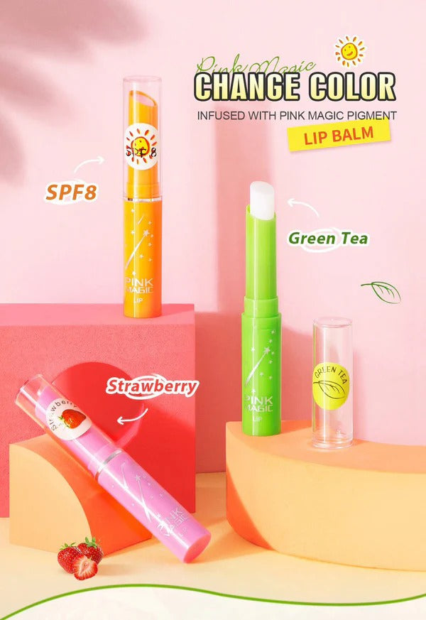 Miss Beauty Pack of 03 Pink Magic Color Changing Lip Balm – Moisturizing & Natural Tint (Sunflower,Strawberry,Green Tea)