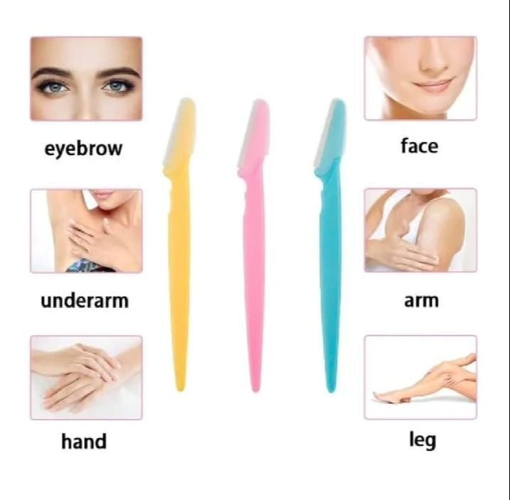 Tinkle 3 Pcs Eyebrow Razor Kit (Pink+Blue+Yellow) | Painless Facial Hair Removal & Dermaplaning Tool for Women | Eyebrow Trimmer & Body Hair Razor for Face Underarm Arms Legs | Compact & Easy to Use