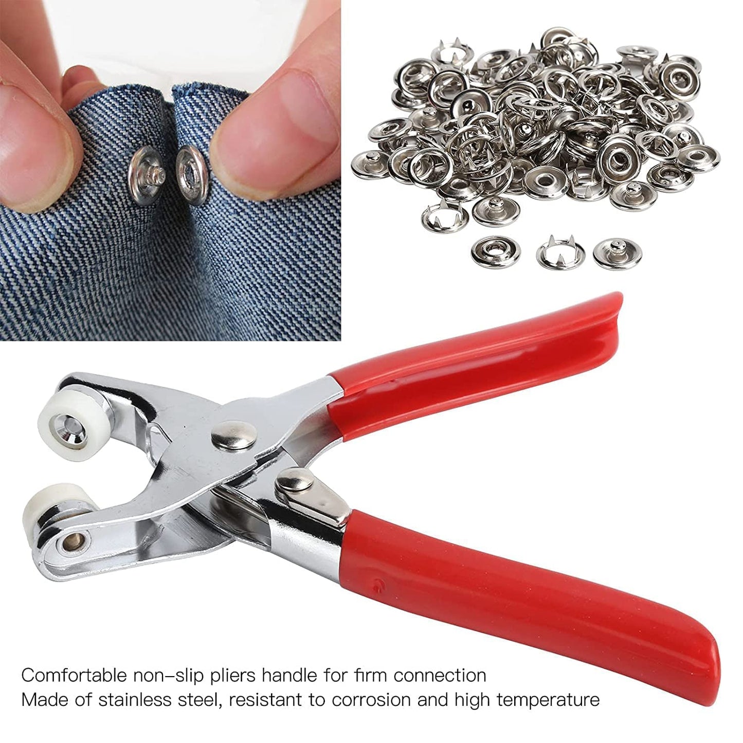 Metal Body Snap Button Kit With Hand Pressure Pliers 50pcs Snaps , Metal Snaps For Sewing, Sewing Snaps For DIY Crafts Clothes Hats.