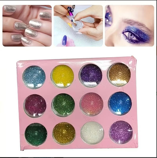 12 Vibrant Metallic Glitter  Shades Eyeshadow Palette |