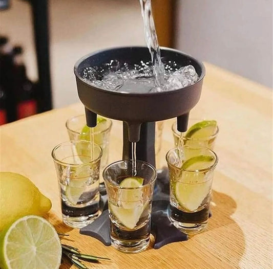 6-Glass Drink Dispenser & Holder Stand – Easy-Pour Beverage Server for Parties, Bars & Home Use (Without Glasses)
