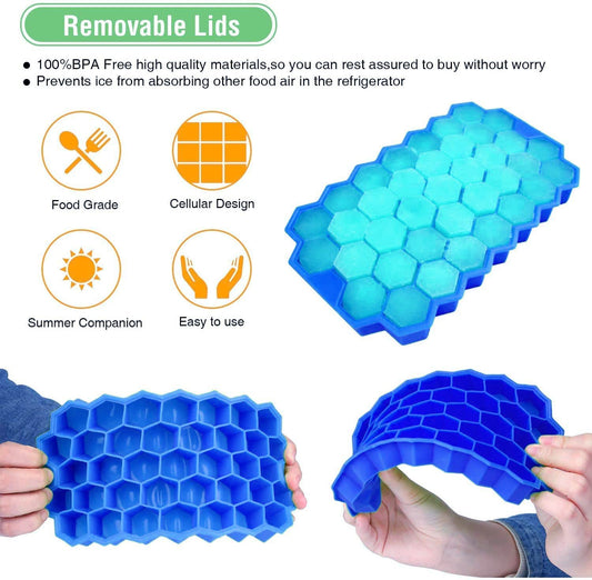 Silicone Shape Honeycomb 37 Cavity Ice Cube Mould Tray for Freezer, Chocolate Cake Maker, Ice Trays for Chilled Drinks, Reusable, Multicolor, Pack of 1 (No Color Choise) Random Color