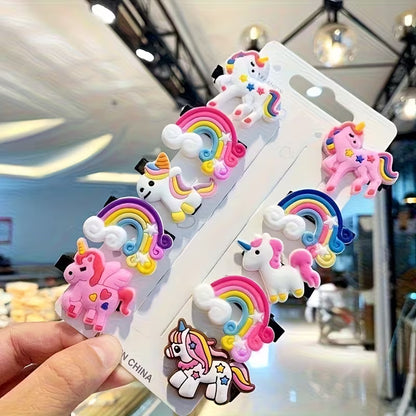 10pcs Rainbow Unicorn Hair Clips