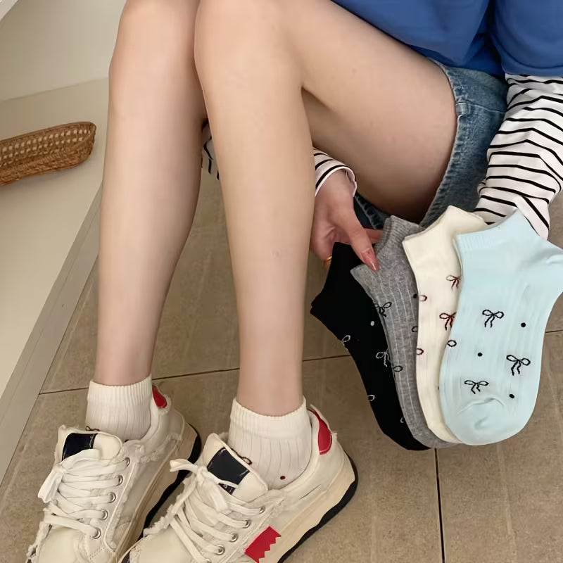 4/8 Pairs Women'S Striped Bowknot Ankle Socks