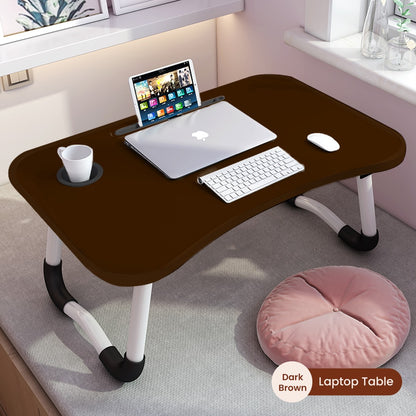 Foldable Wooden Gaming Laptop Table for Bed – Ergonomic Portable Stand with Tablet & Cup Holder Slots