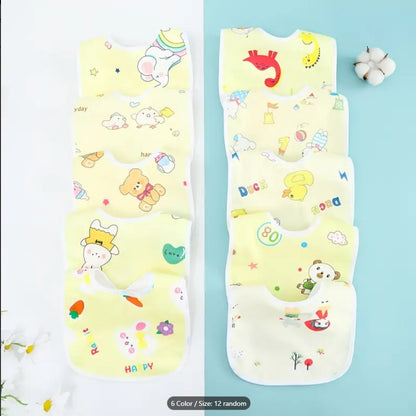 PACK OF 6 U-Shaped Absorbent Saliva Towel | Newborn Feeding Drool Bib & Burp Cloth Scarf for Boys & Girls-Random Color Baby Bib