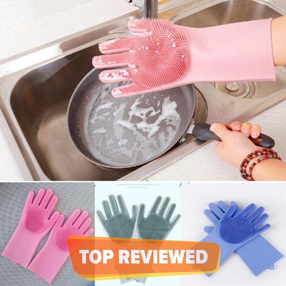 Pro Paki Magic Reusable Silicone Gloves with Wash Scrubber, Heat Resistant, for Cleaning, Household, Dish Washing, Washing the Car