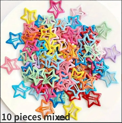 10 pcs Colorful Star-Shaped BB Barrettes Hair Clips 20 clips Set for Girls - Lovely Kids Hair Accessories