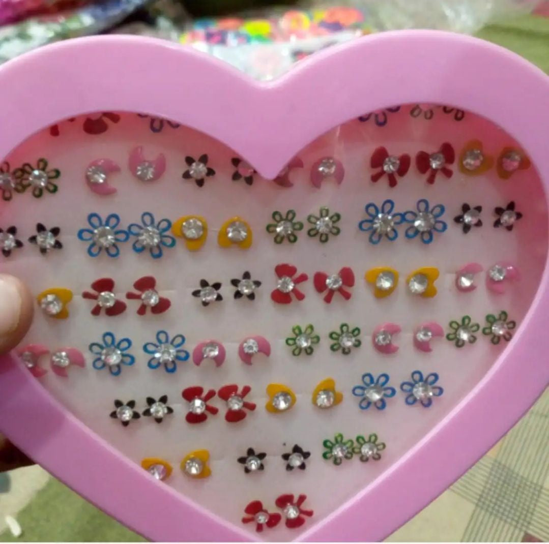 Primium  36/Pairs of Studs, Random Earrings, Cartoon heart shape packing Hypoallergenic Plastic and metal Stud for Girls/women
