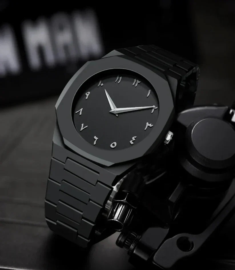 Black Arabic Aura Watch – Premium Matte Black Finish with Arabic Numerals | Unisex Luxury Fashion Watch