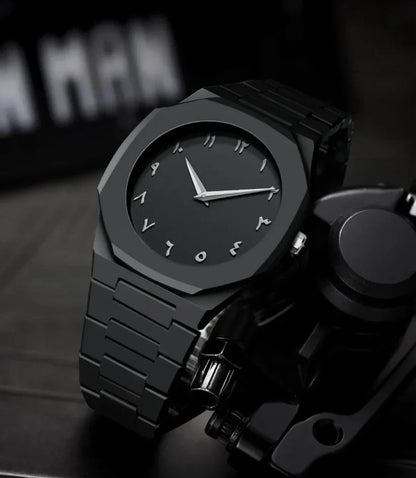 Black Arabic Aura Watch – Premium Matte Black Finish with Arabic Numerals | Unisex Luxury Fashion Watch