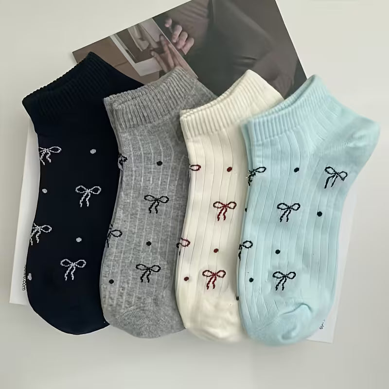 4/8 Pairs Women'S Striped Bowknot Ankle Socks