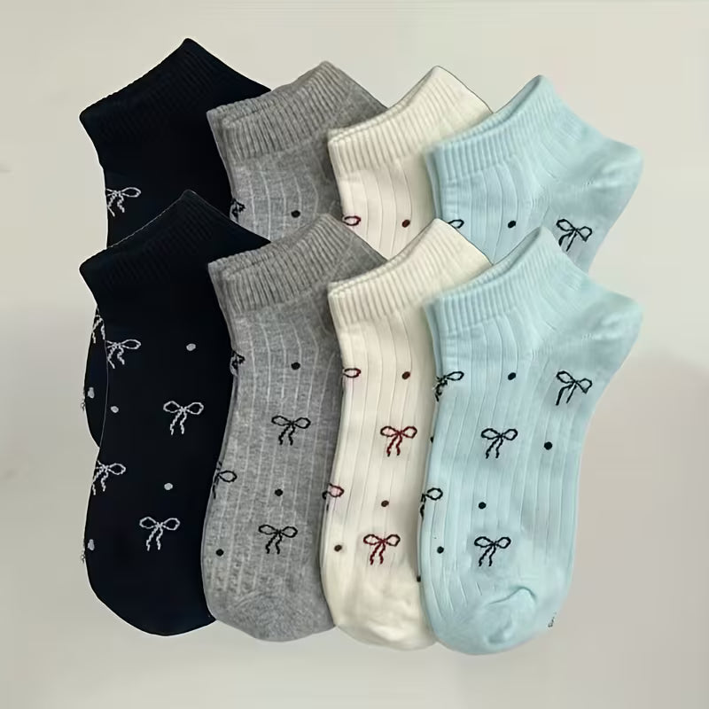 4/8 Pairs Women'S Striped Bowknot Ankle Socks