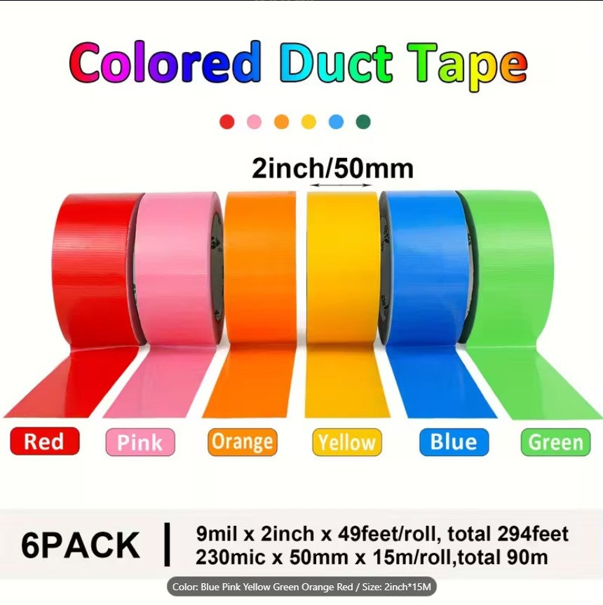 Heavy-Duty Clear Packing Tape (2.6mil, 10m Each) + 6pcs Multi-Color Waterproof Cloth Tape (9 Mil x 5.08cm x 14.94m) – Strong Adhesive, Durable Sealing for Shipping, Storage, Crafts & Repairs
