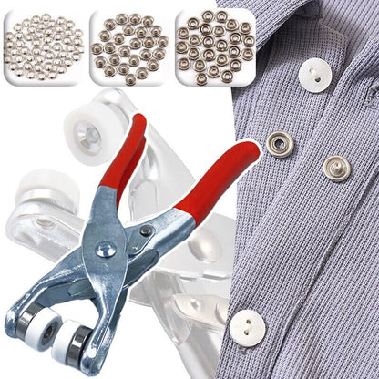 Premium Metal Snap Button Kit with Hand Pressure Pliers – Tich Button Machine Tool Set – 50pcs Durable Sewing Snaps for DIY Crafts, Clothes, Bags & Hats – Easy-to-Use Tich Button Pliers